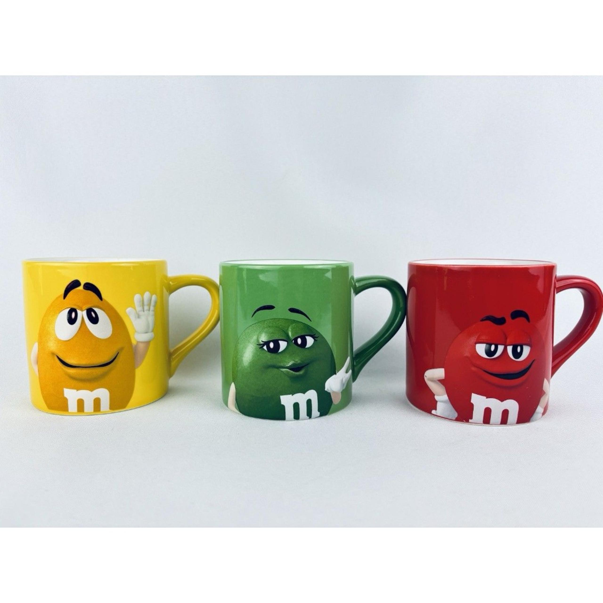 M&M's Mars Collectors Coffee Mug Cup 2021  Set Of 3 Yellow Green Red Candy