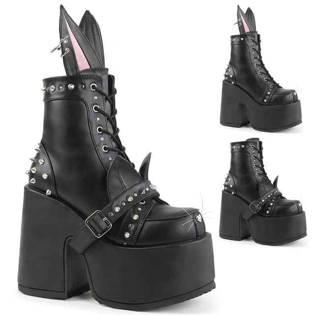 Demonia (Size 8) Camel 202 Platform Goth Punk Bunny Cat Ankle Boots