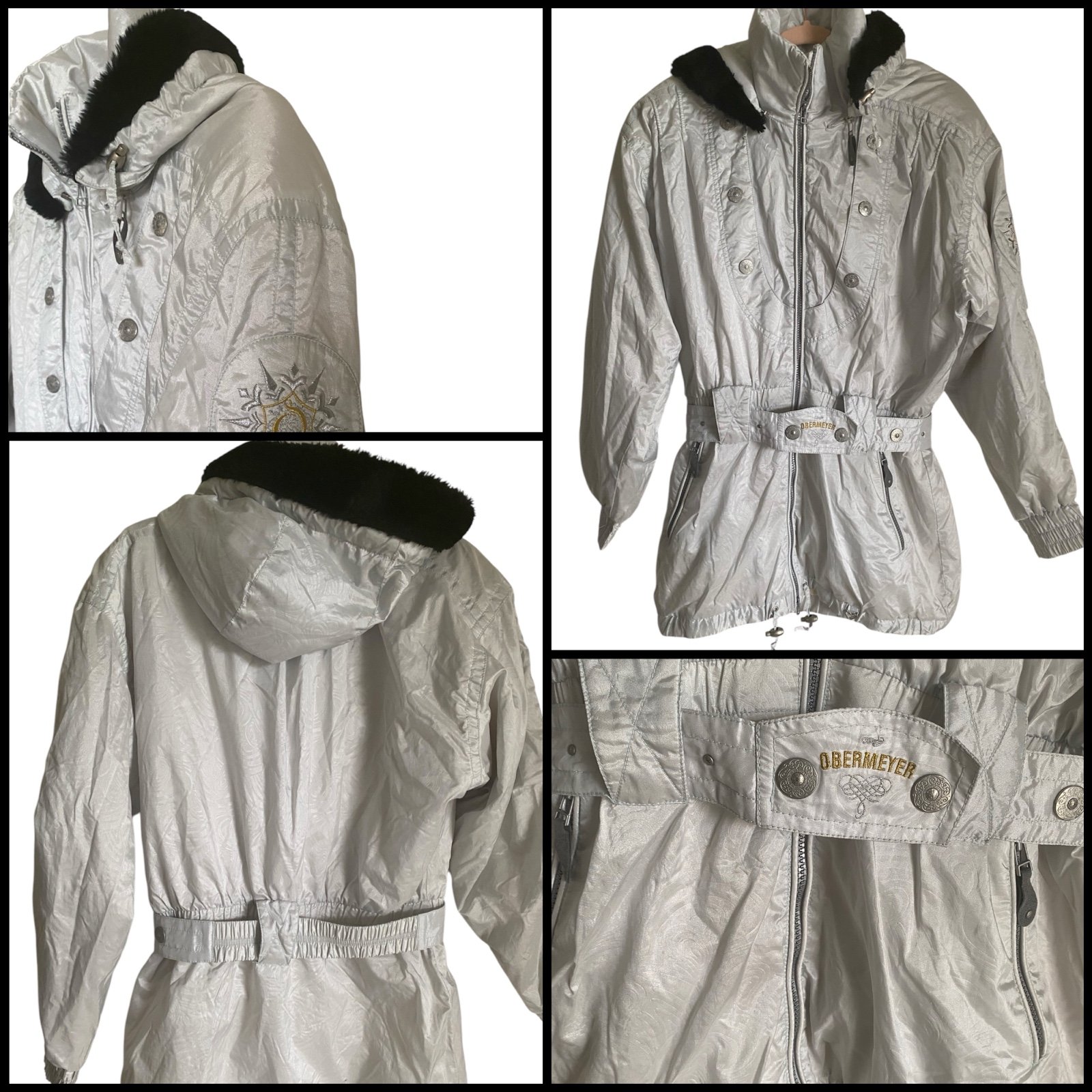 Obermeyer Vintage Ski Jacket Thermolite Iridescent Faux Fur Removable Hood 12