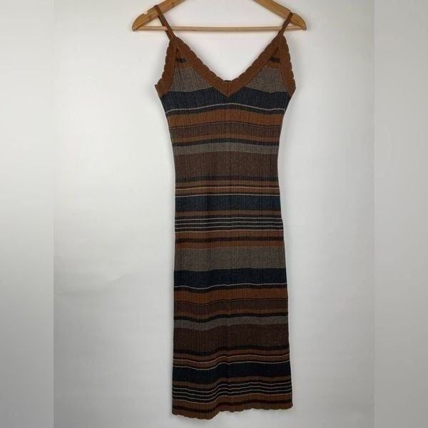 L'Agence Sandi Metallic Knit Striped Midi Dress Medium New