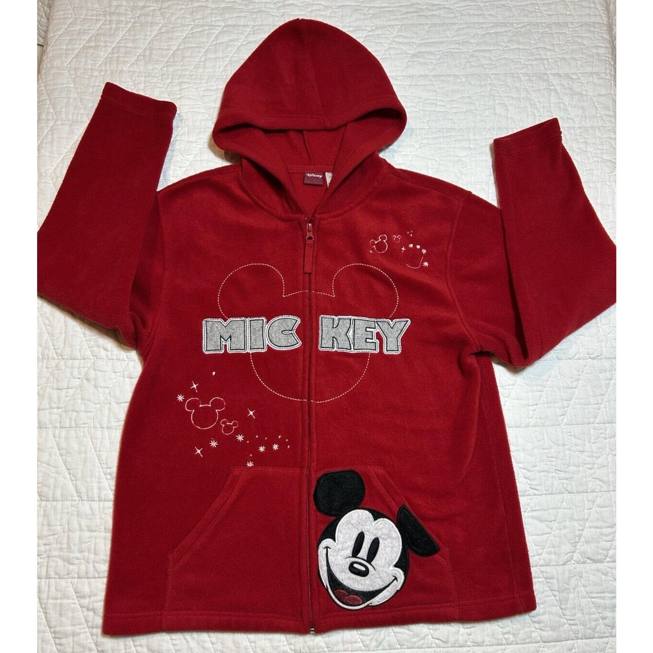 DISNEY Mickey Mouse Fleece Zip Up Hoodie Bright Red size Medium women