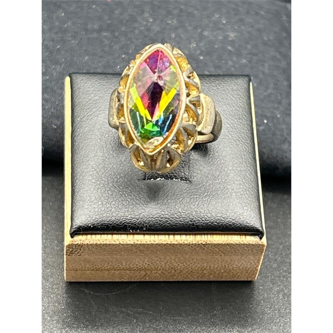 Vintage Whiting & Davis Watermelon Tourmaline Quartz Ring 5.5