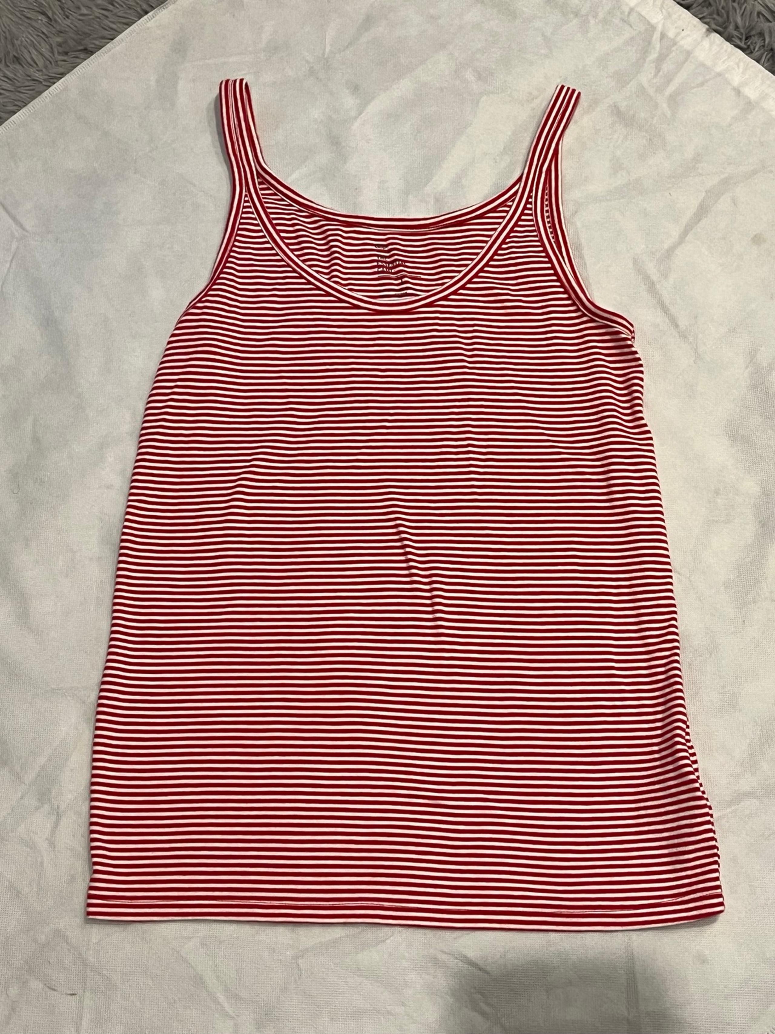 Women’s GAP The Essential Cami Red & White Striped Tank Top Sz L