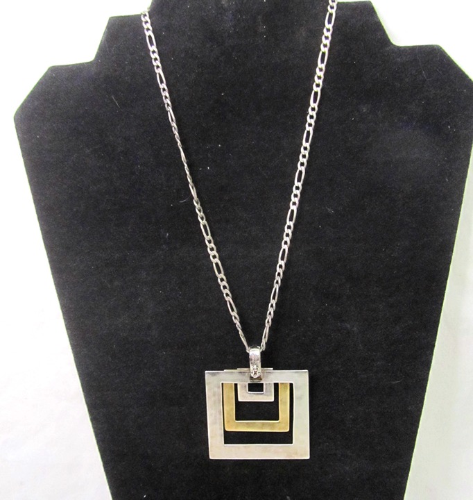 RLM Studio Robert Lee Morris 925 Sterling Silver Necklace Brass Square Modernist