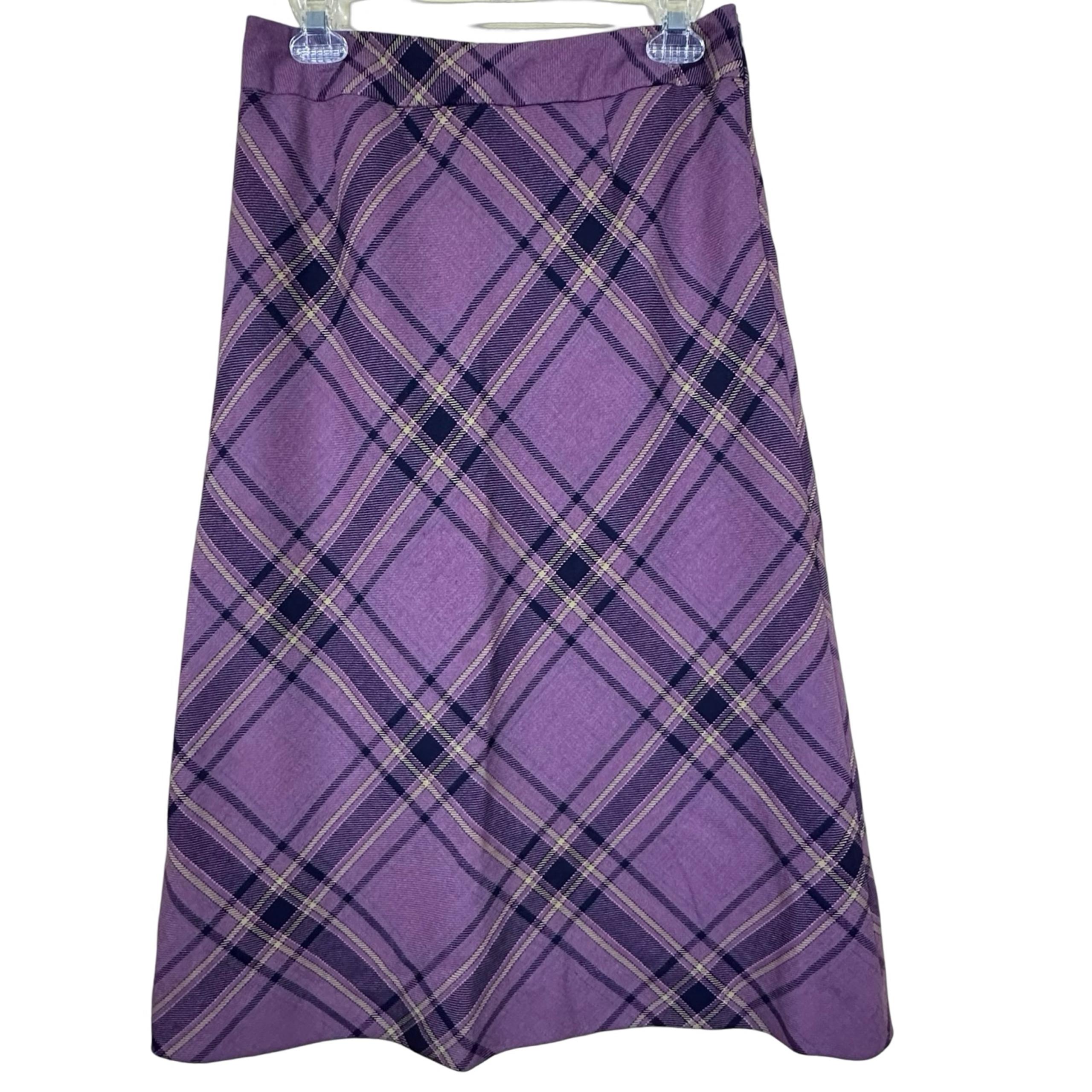 Pendleton Vintage Virgin Wool Purple Plaid A-line Midi Skirt Size 6