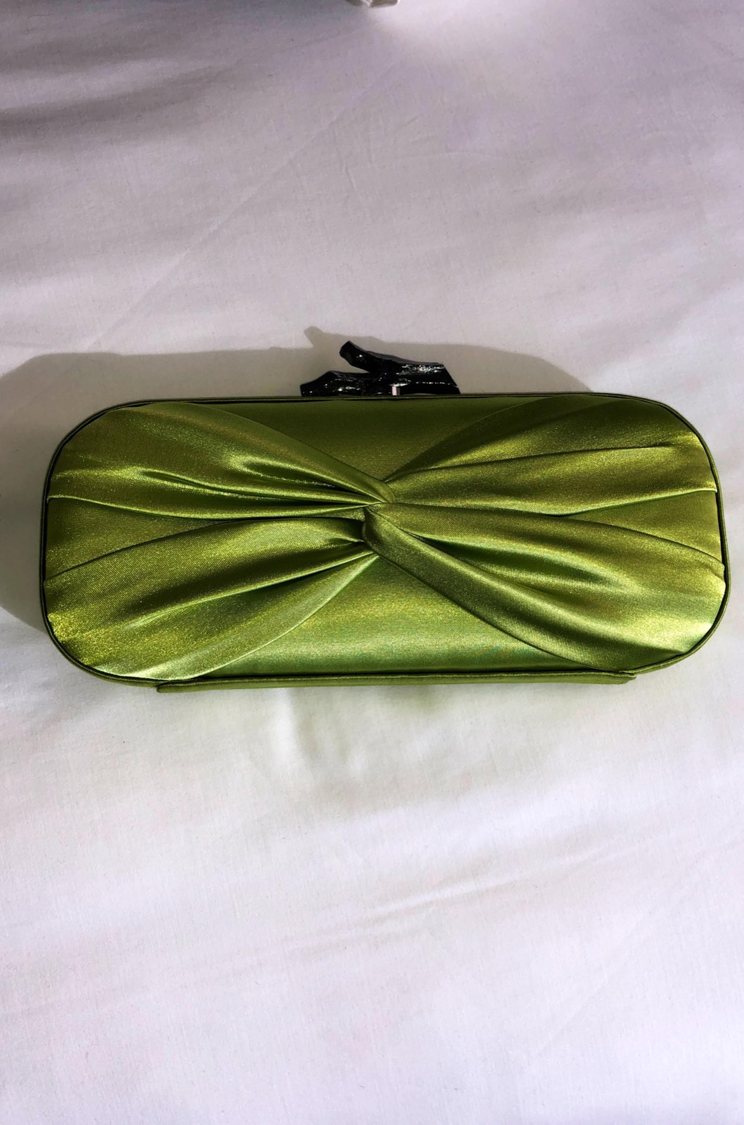 DVF Lime Green Satin Clutch w/ Twig Clas