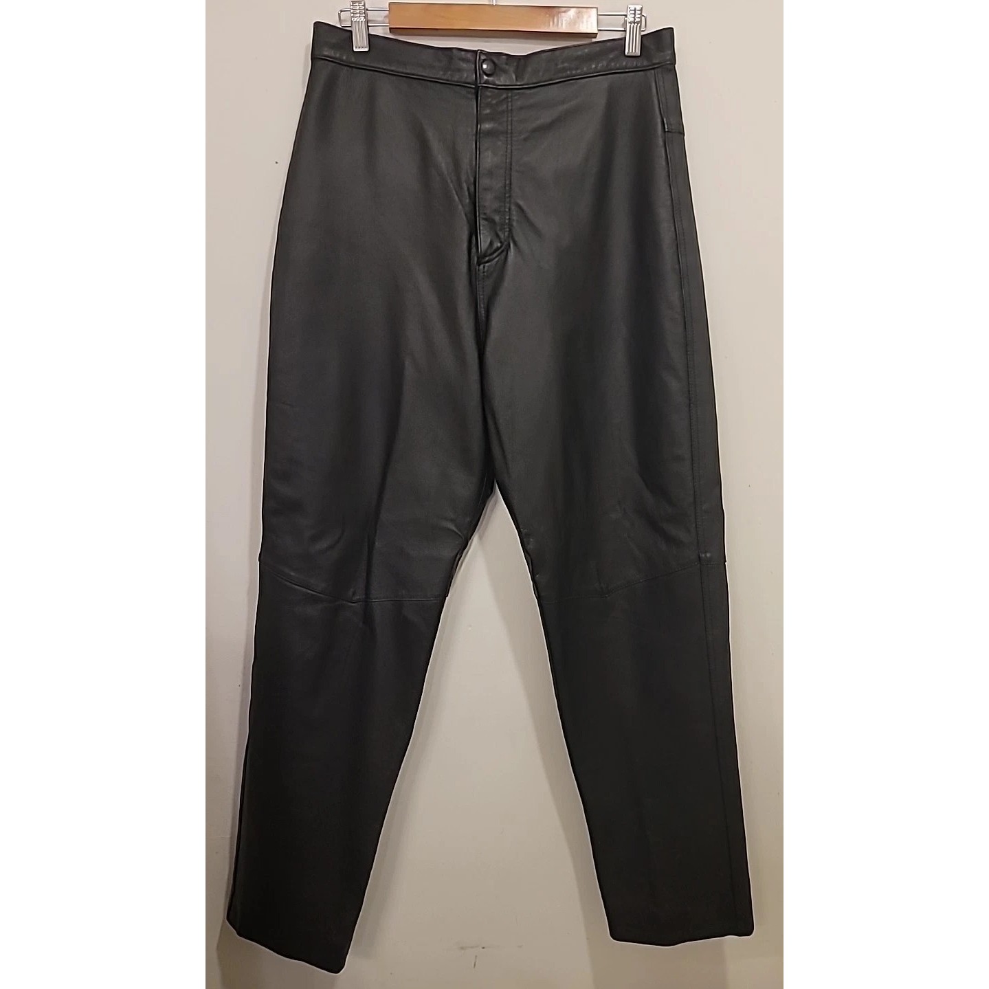 Women's 100% Black Leather Pants 32x30 Size 14 Highwaisted Straightleg Rock