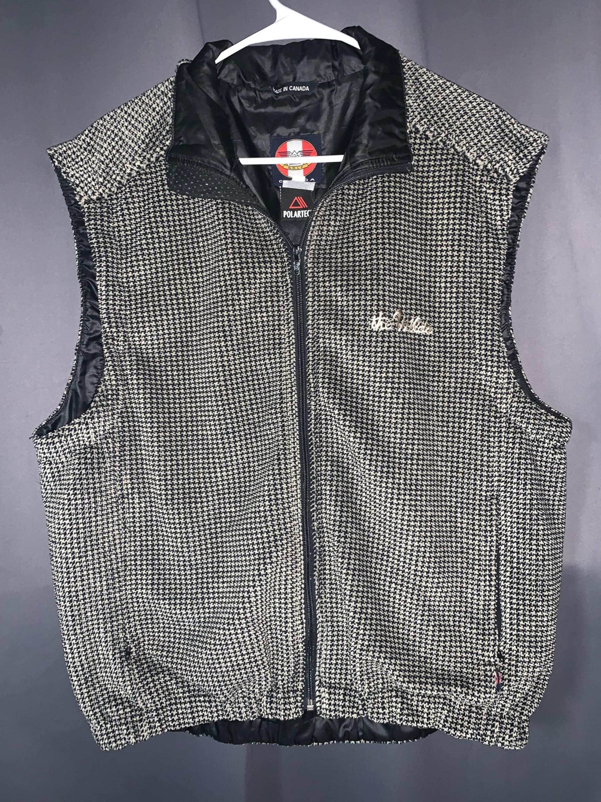Vintage CDN Spirit Golf Polartec Unisex B/W Check Canadian Full Zip Vest Lrg