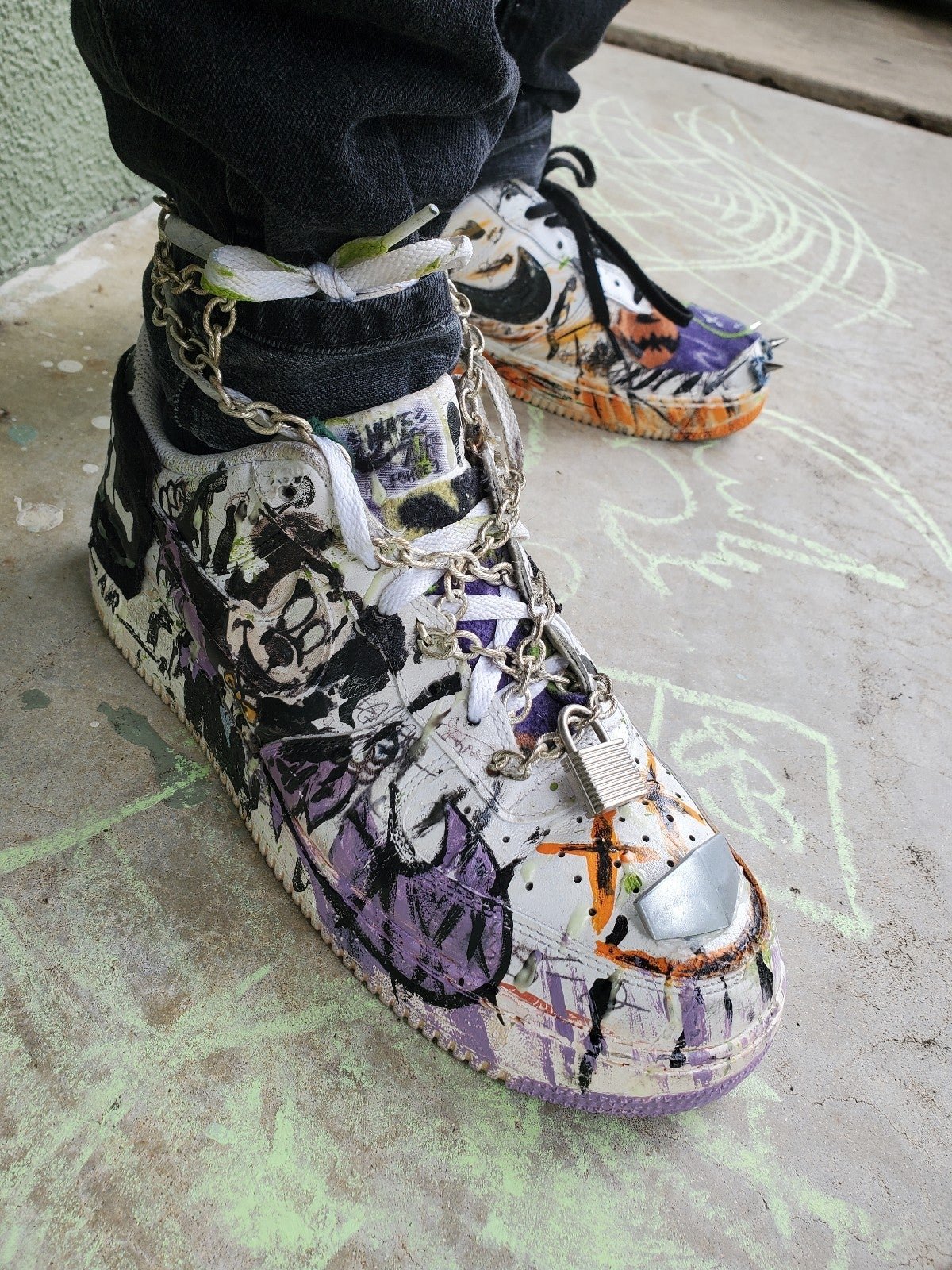 Grunge Glow in the Dark Halloween themed Mens Shoes size 10 Custom made Handmade