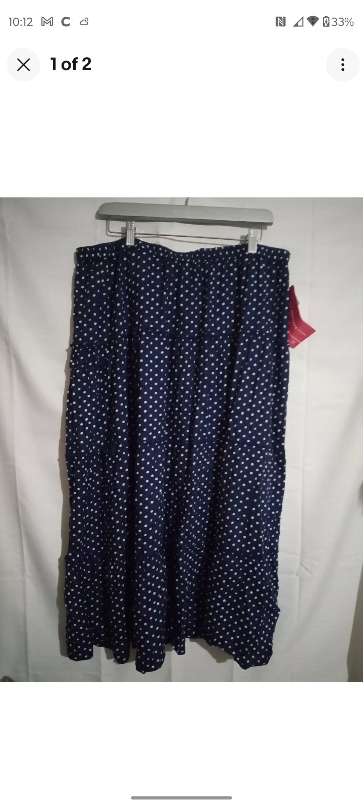 New Cathy Daniels Blue White Polka Dot Skirt Peasant BOHO Viscose Summer 2X.