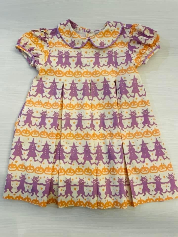 James & Lottie Halloween Classic Pleated Halloween Dress 4t witches cats
