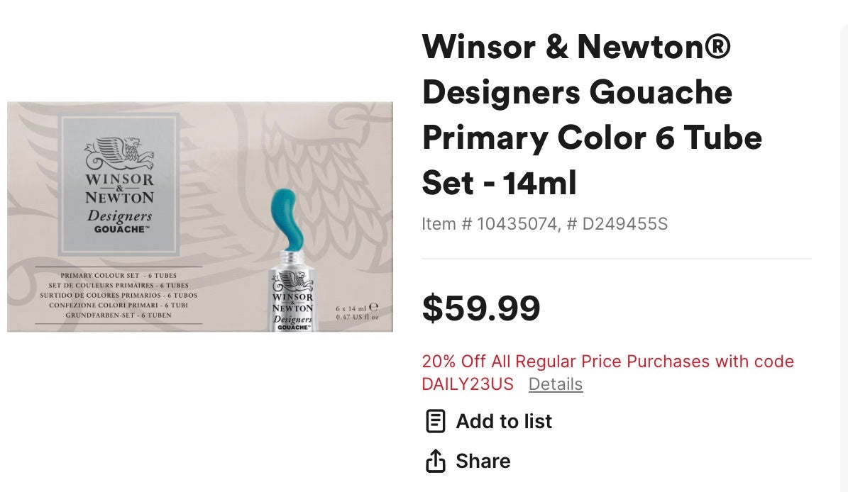 2 Winsor & Newton Designers Gouache Primary Sets