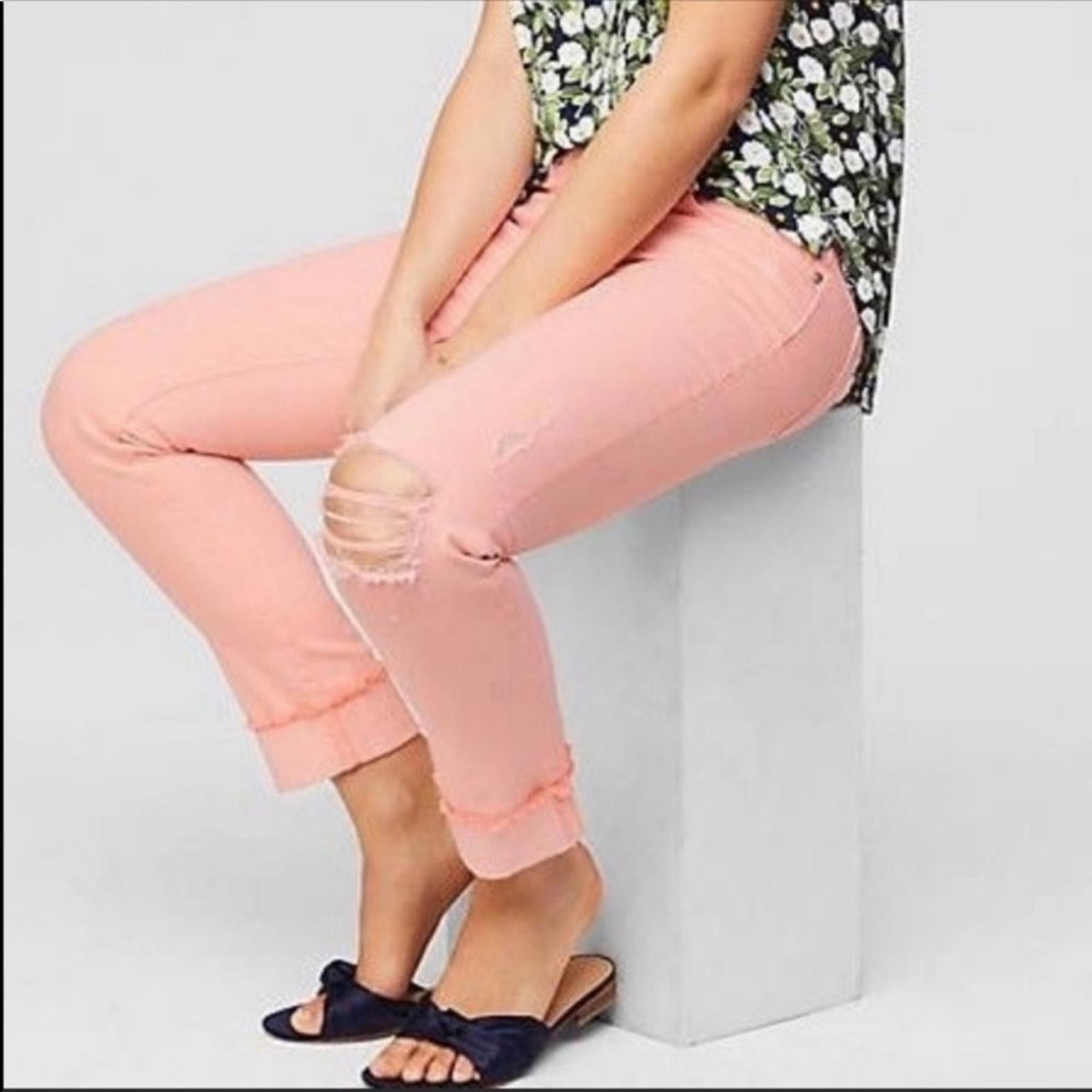 Loft Boyfriend Pink Distressed Jeans
