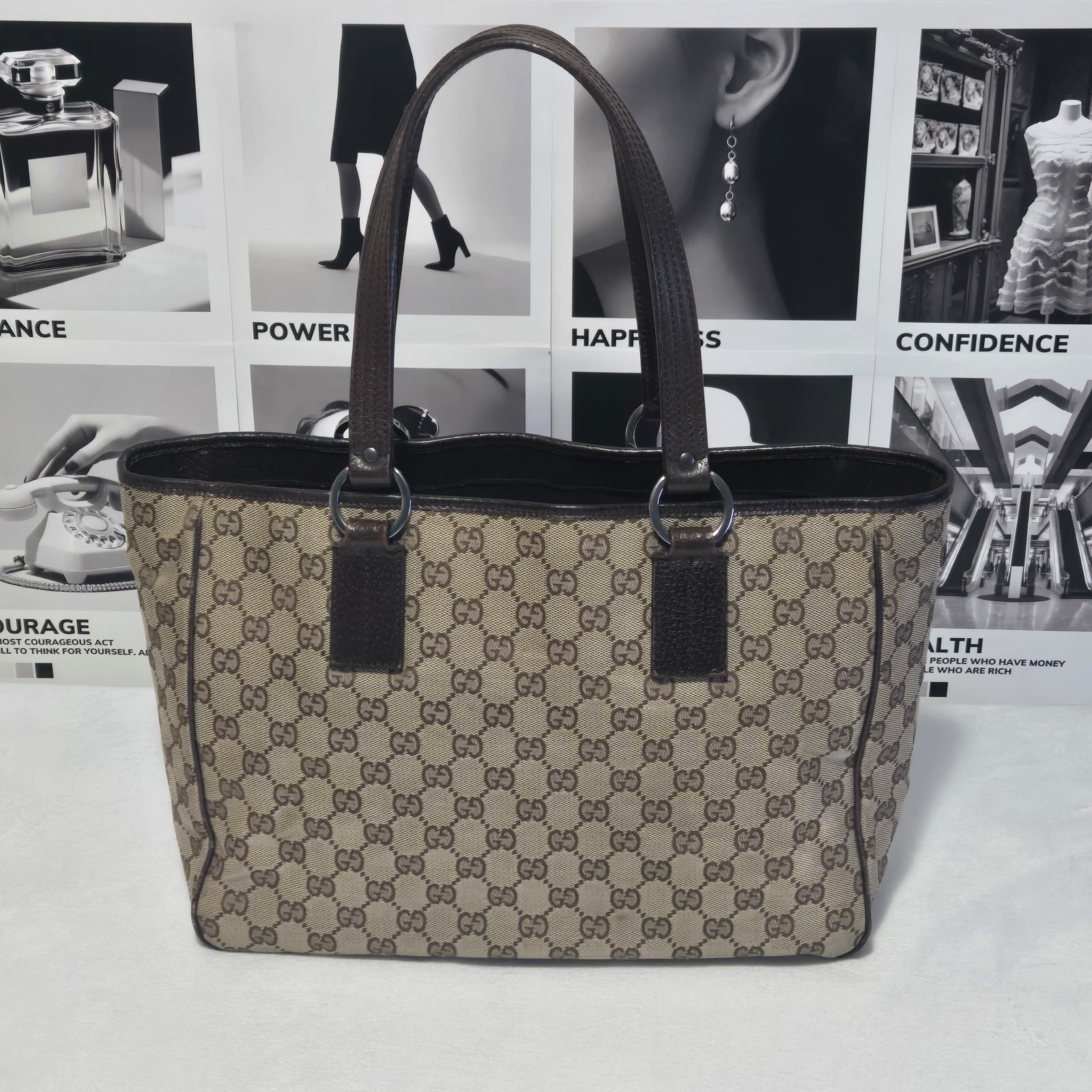 Gucci GG Webb Canvas Brown Monogram Tote Bag
