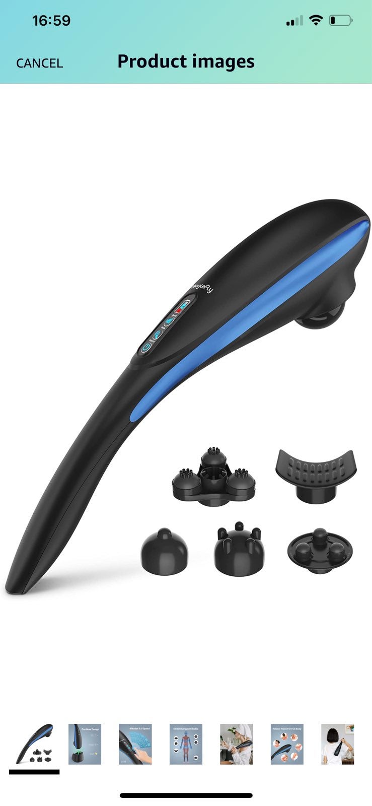 Handheld cordless massager