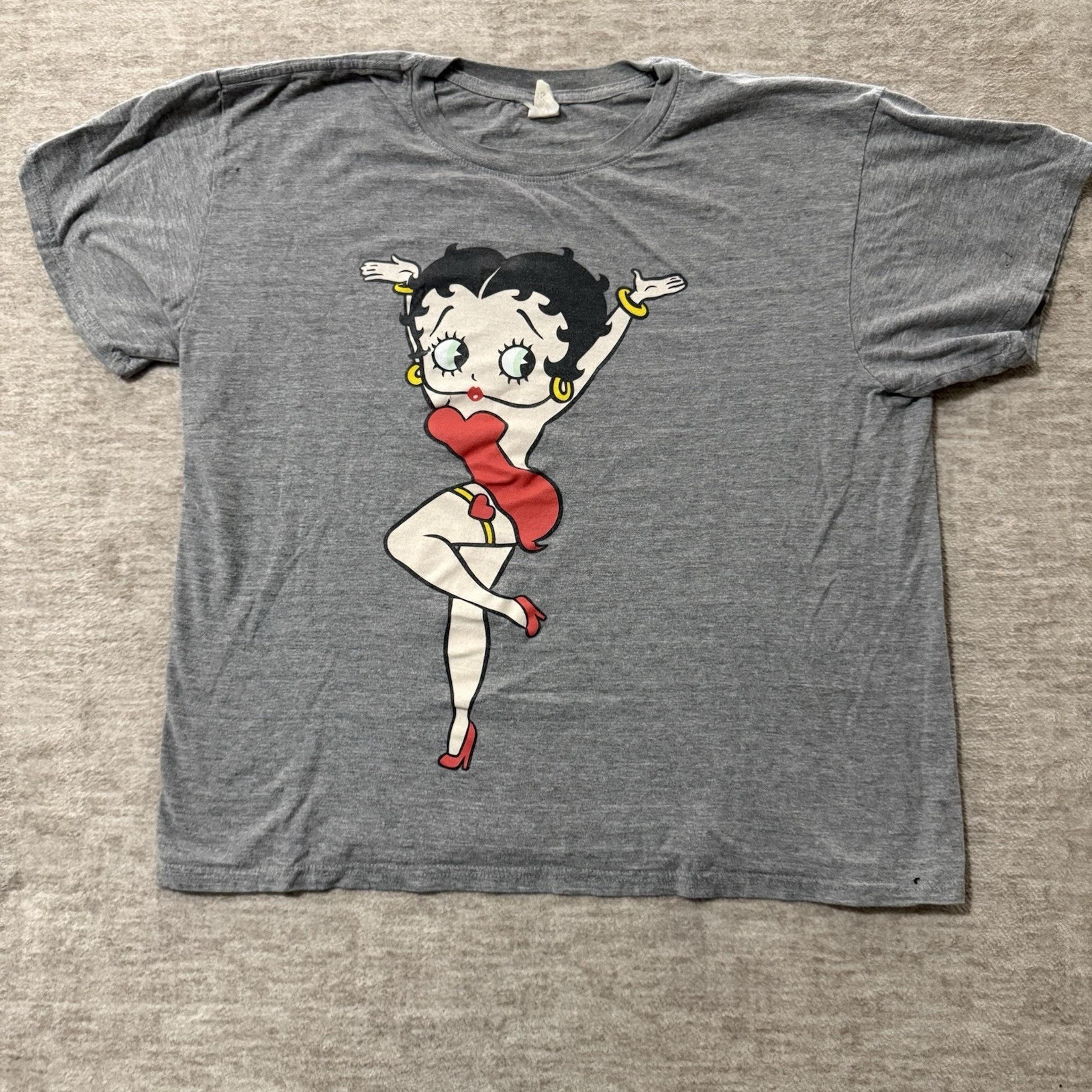 Betty Boop Shirt Adult Medium Gray Short Sleeve Graphic Print (Has Holes)
