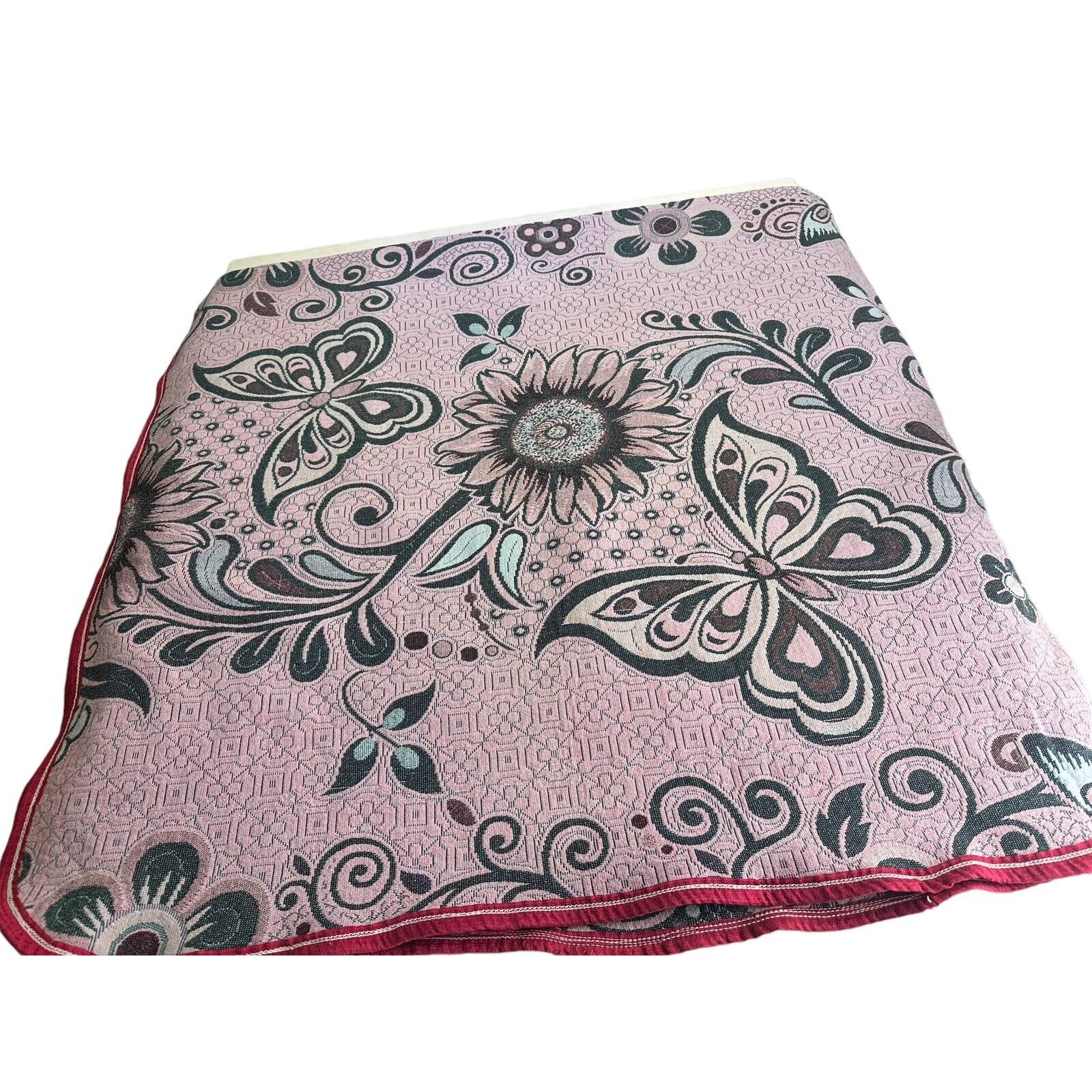 pink floral sunflower jaquard butterfly woven blanket 80 In x 84 In