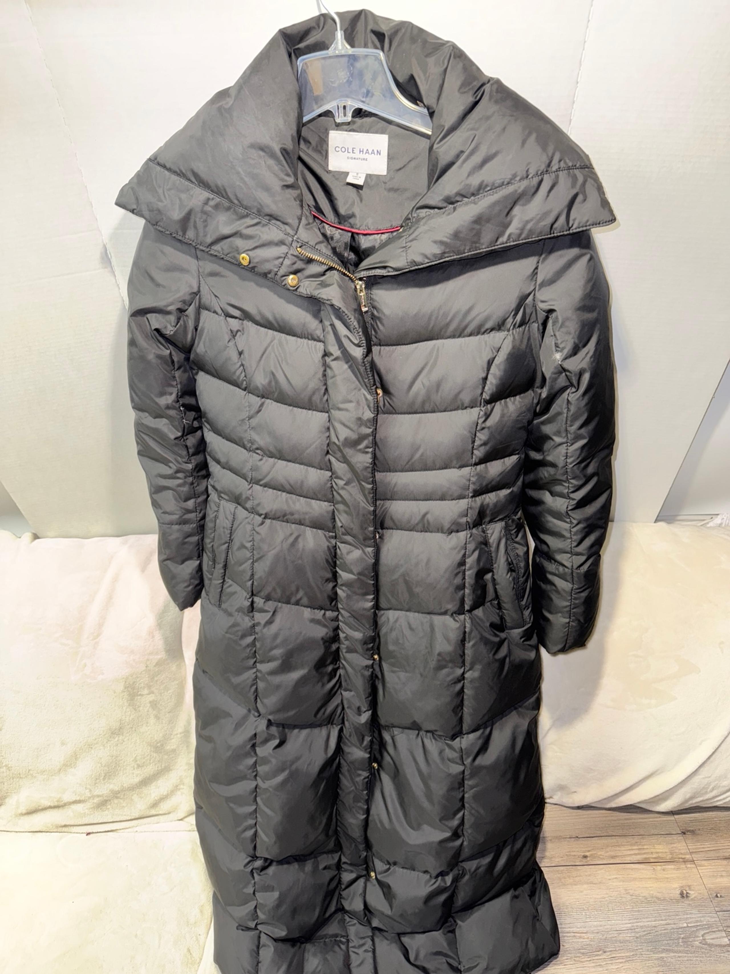 Cole Haan Signature Women's Hooded Long Winter Down Puffer Coat Black Size Small