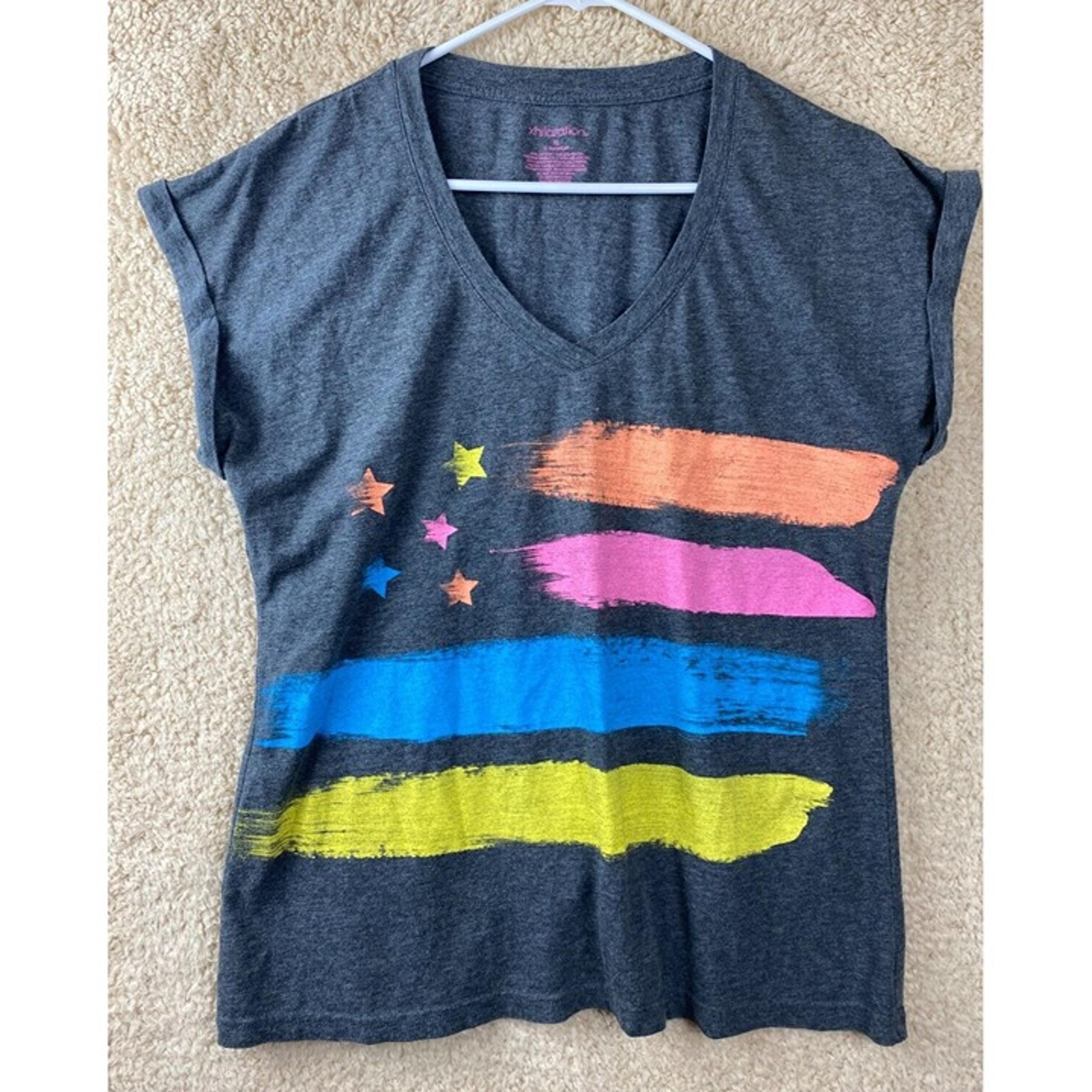 Xhilaration Women's Sz XL Sleeveless  Gray V-Neck Colorful Flag Sleep Top