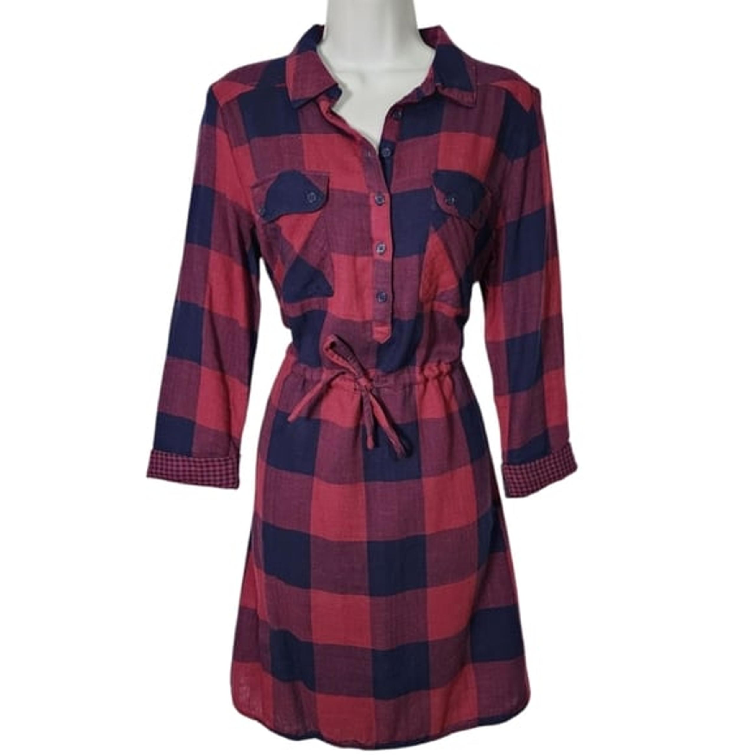 NWT Maurices Womens Medium Plaid Flannel Button Tie Waist Country Western Dress