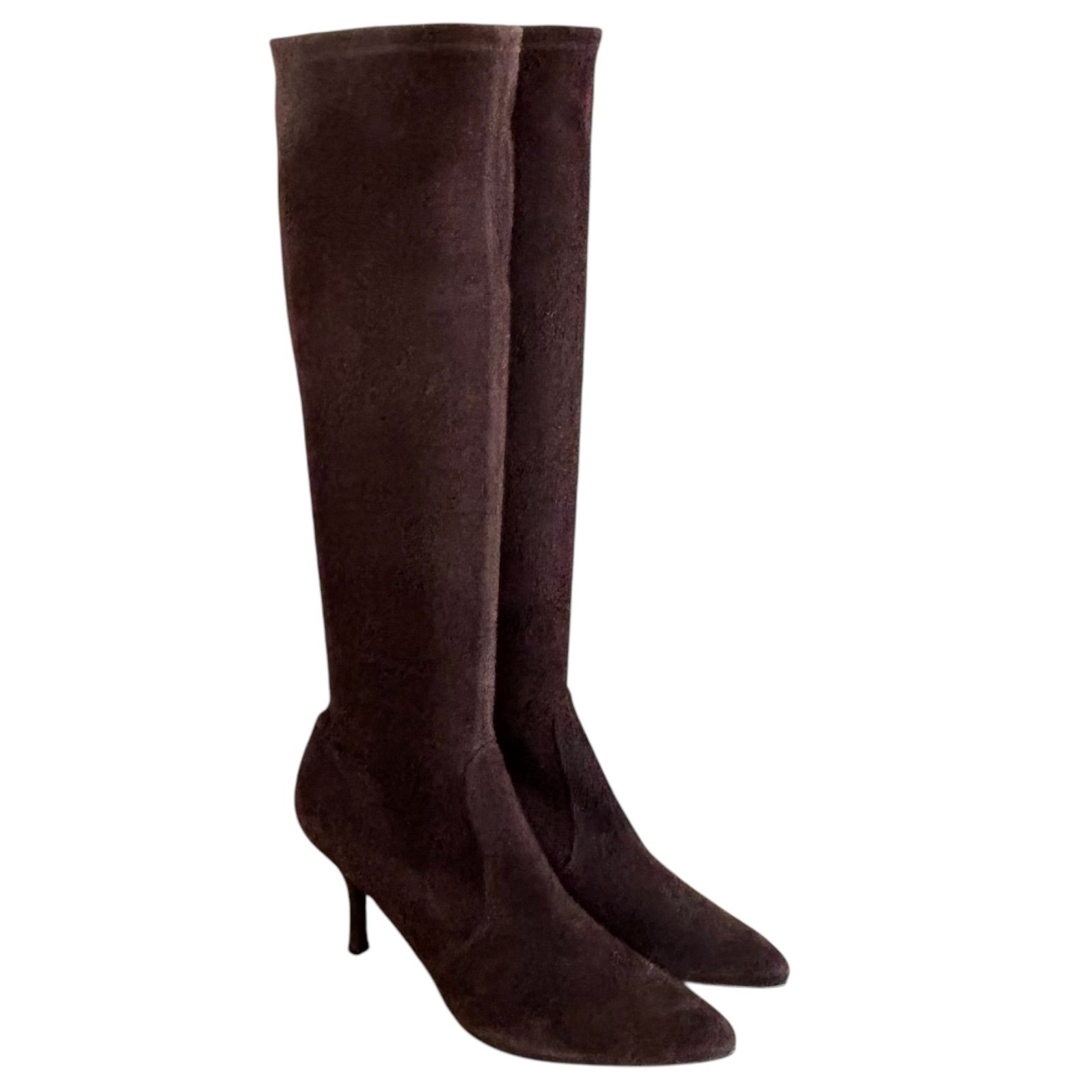 STUART WEITZMAN Brown Stretch Suede Pull On Boots