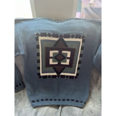 Men' Sweater Vintage 417 Van Heusen Tribal Print 80s Western Print XL Blue (T65)