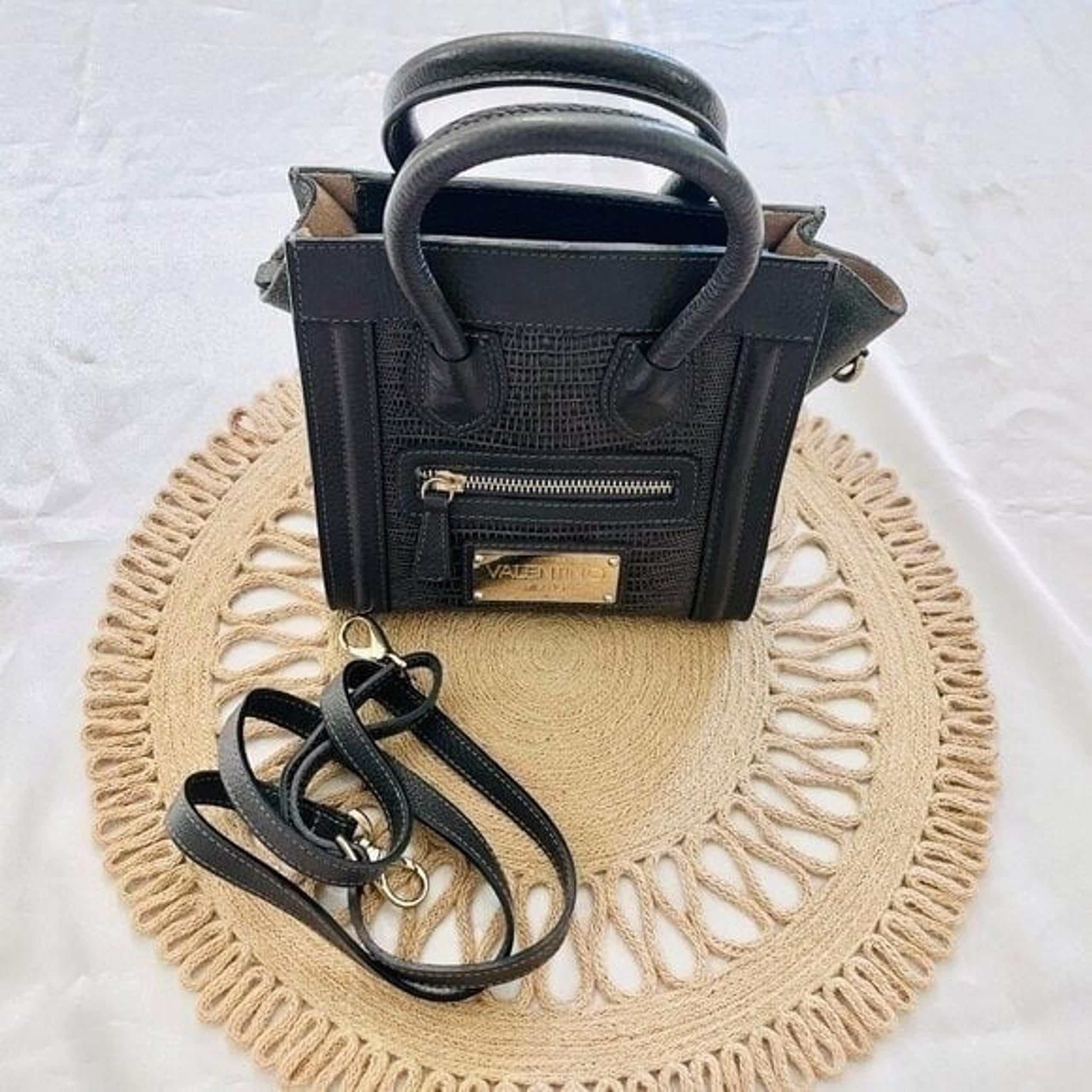 Valentino by Mario Valentino Grey Leather Croc Suede Satchel with Crossbody