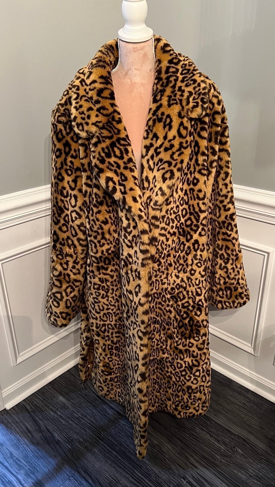 GENUINE DENNIS BASSO 3X FULL LENGTH FAUX FUR LEOPARD COAT W/TAGS