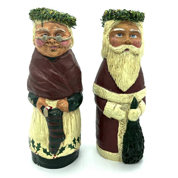 Vintage Kurt S. Adler Santa and Mrs. Claus Taper Candlestick Holder Set Resin