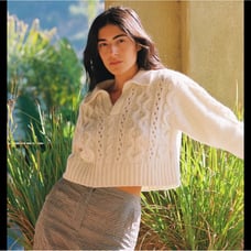 Ciao Lucia Torino Cable Knit Collared Cropped Sweater in Sand