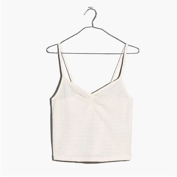 Madewell Crinkled Ruched-Front Cami Tank Top Cream Size M