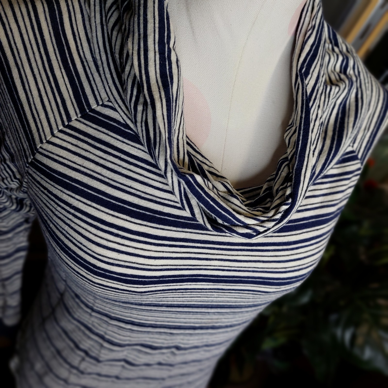 Toad&Co Blue White Cowl Neck Stripe Top Small Organic Cotton Casual Basic Cozy