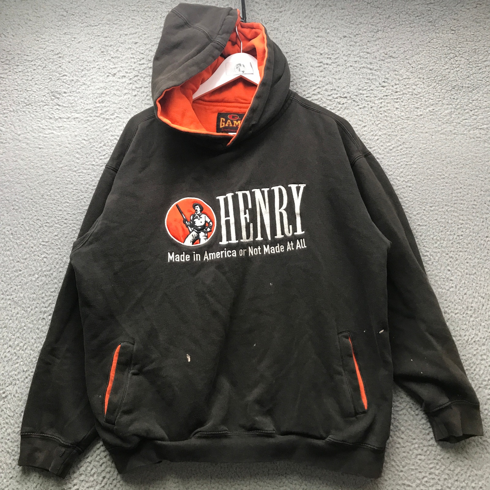 Vintage 90s Henry Repeating Arms Sweatshirt Men Large L Embroidered Black Orange