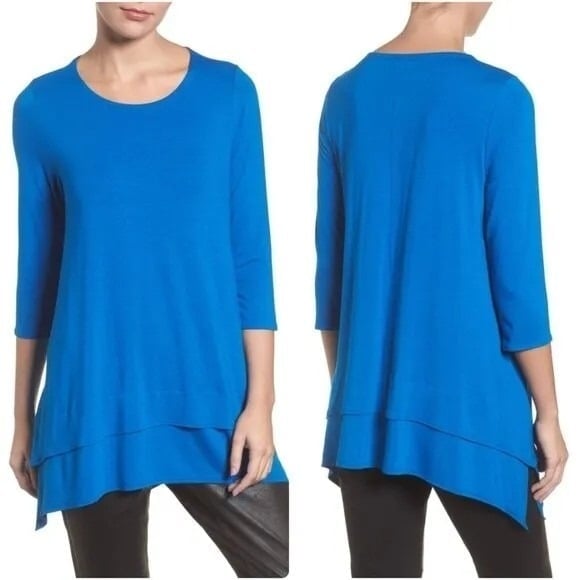 EILEEN FISHER Tiered Handkerchief Hem Viscose Tunic In Catalina Medium