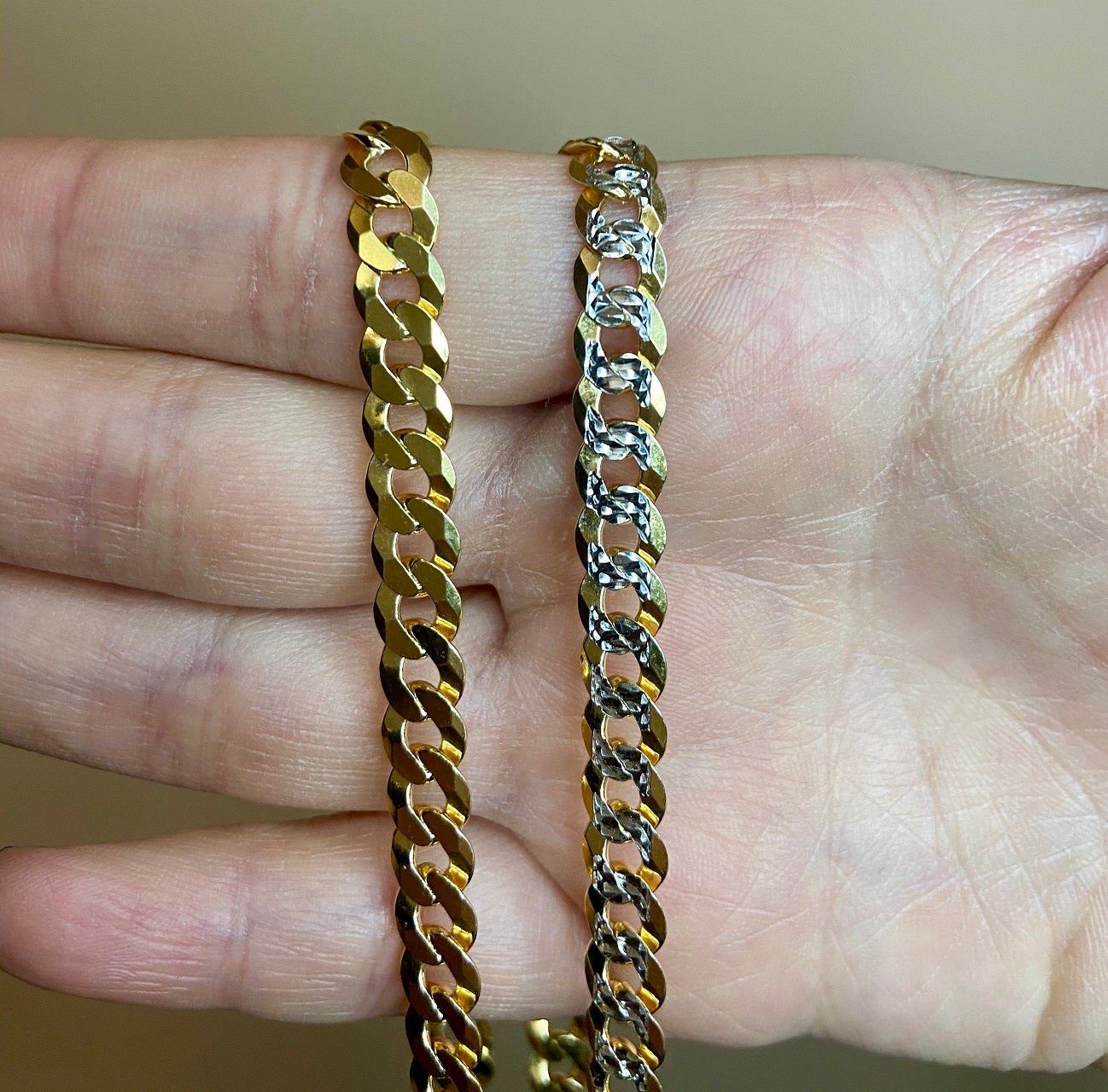 6mm Cuban Chain Two Tone Diamond Cut 925
