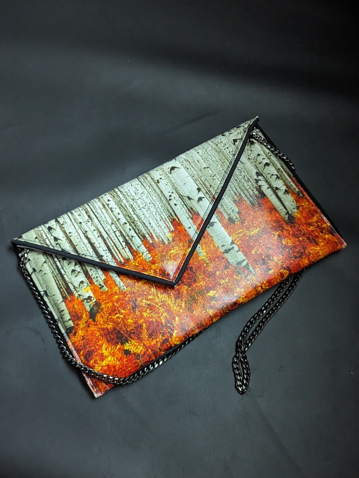 Kent Stetson Fall forest scene Envelope purse crossbody