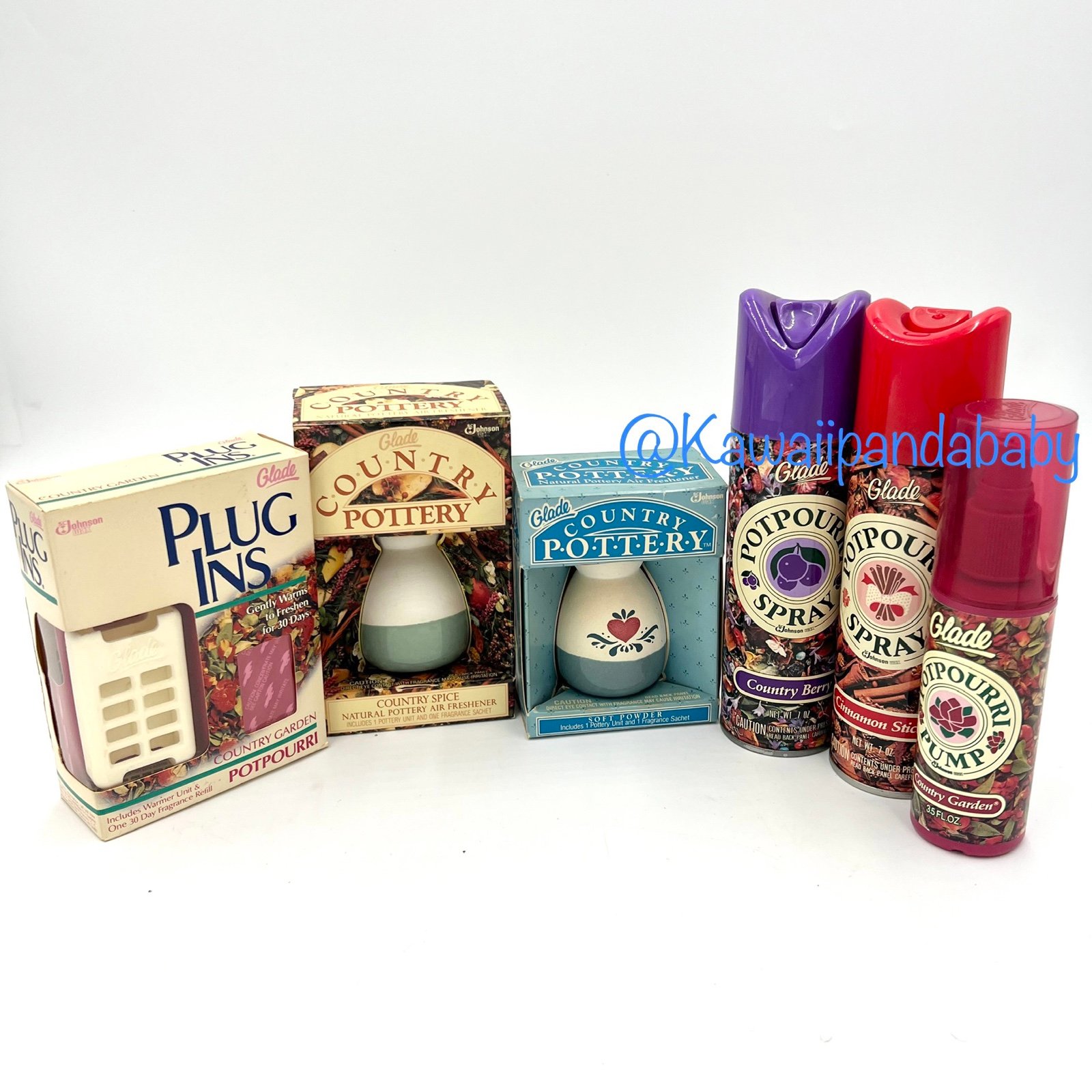 80s/90s Set of 6 Glade Air Fresheners Potpourri Spray, Country Pottery & Plug in