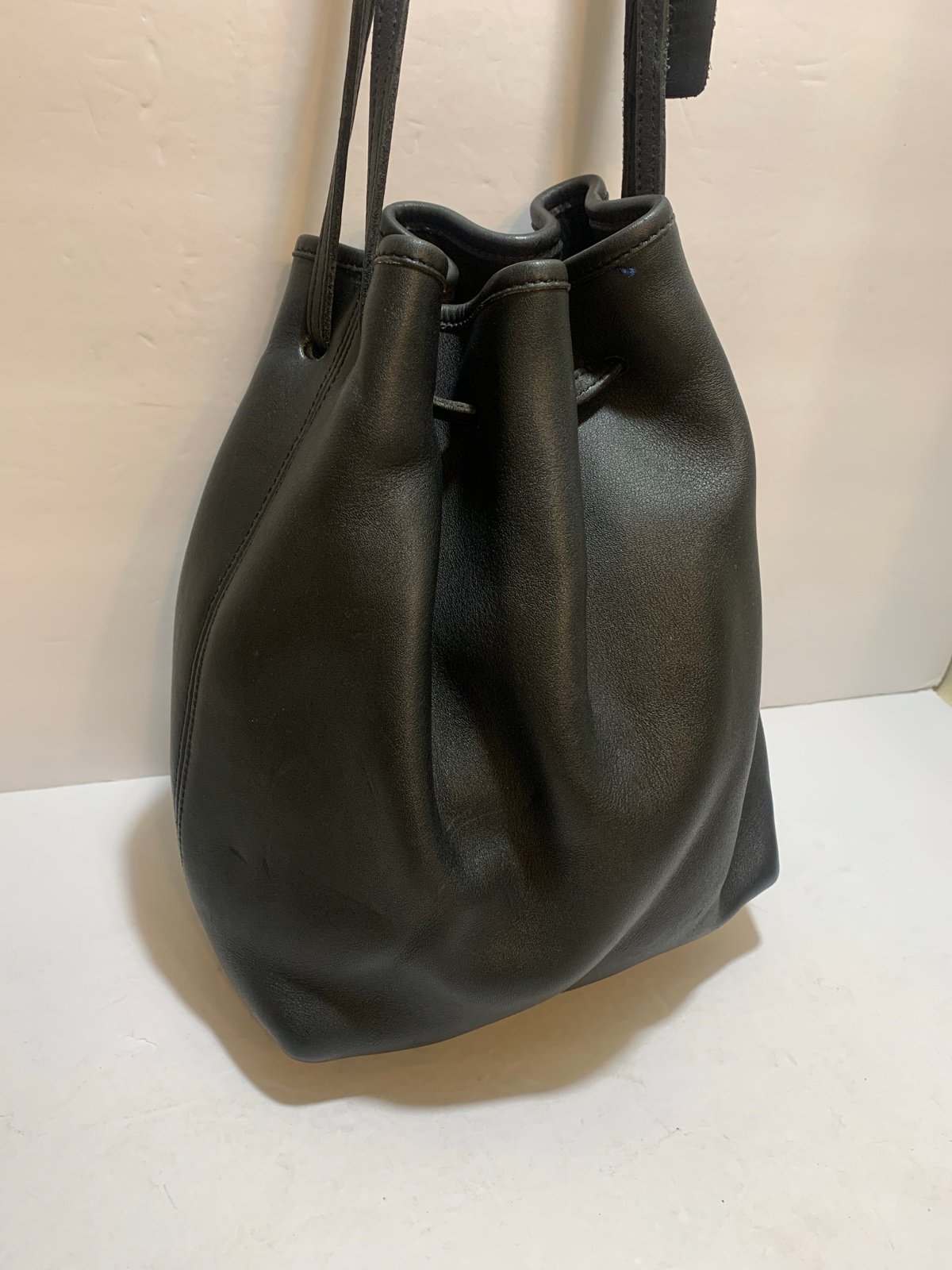 Coach vintage 9165# legacy black leather drawstring bucket bag Double buckle