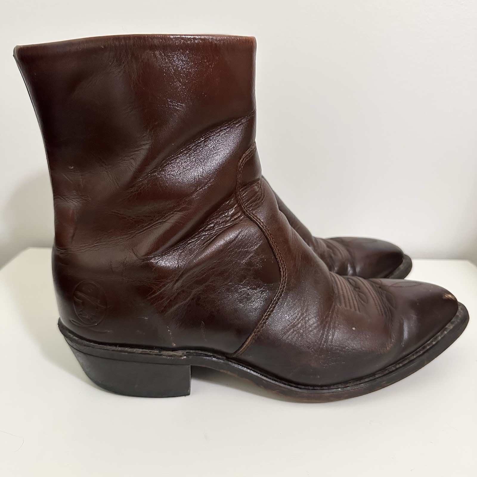 Vintage Mens Durango Brown Side Zip Cowboy Boots Size 8.5 EE USA Western Logo