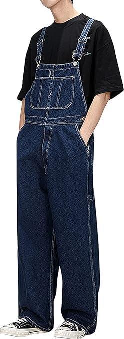 ## Denim Overalls for Men, American Casual Style, Jeans Salopette, Front Zipper Closure