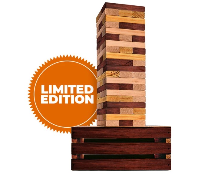 Reclaimed Wood Giant Tower Game with Storage Crate / Outdoor Game Table Set