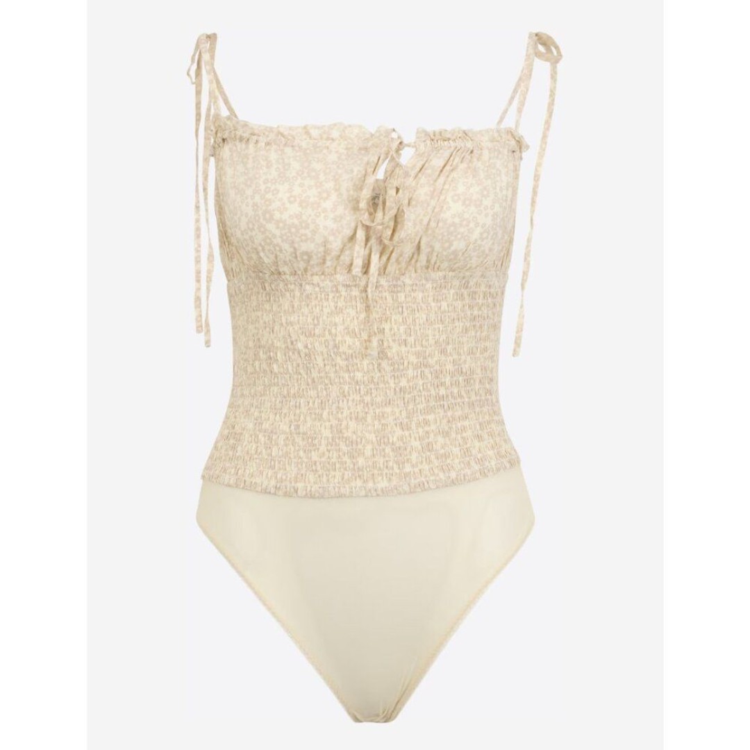 Free People Bodysuit bardot floral womens Cream (medium) coquette cottage cute