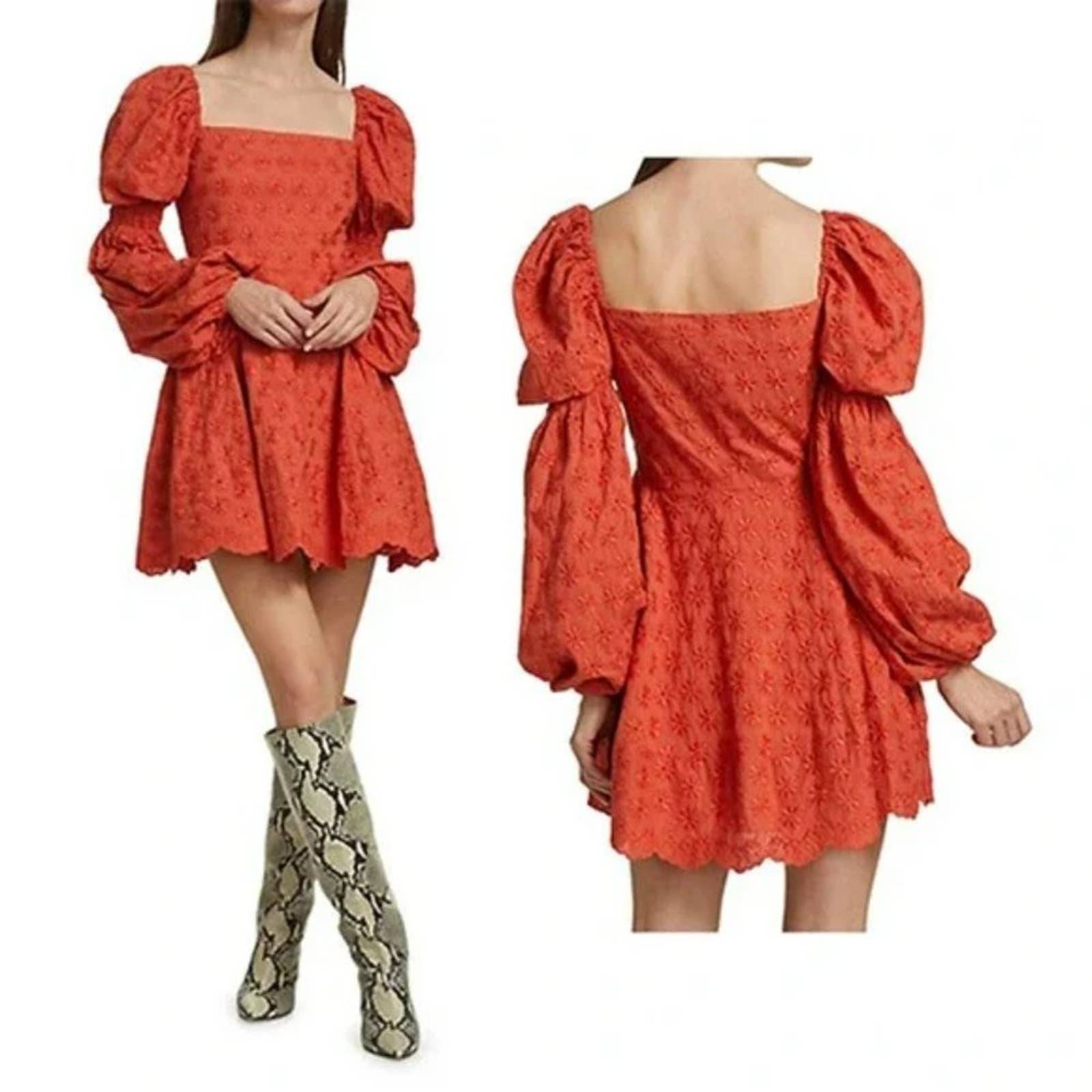 Caroline Constas Wren Puff-Sleeve Square Neck Daisy Mini Dress Sienna Size S NWT