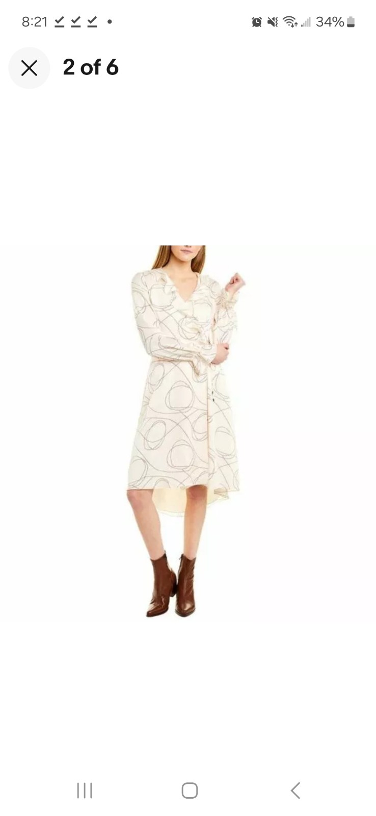 Joie Lynley Wrap Dress L Abstract Hi-Low Bell Sleeve V-Neck Ruffle Detail