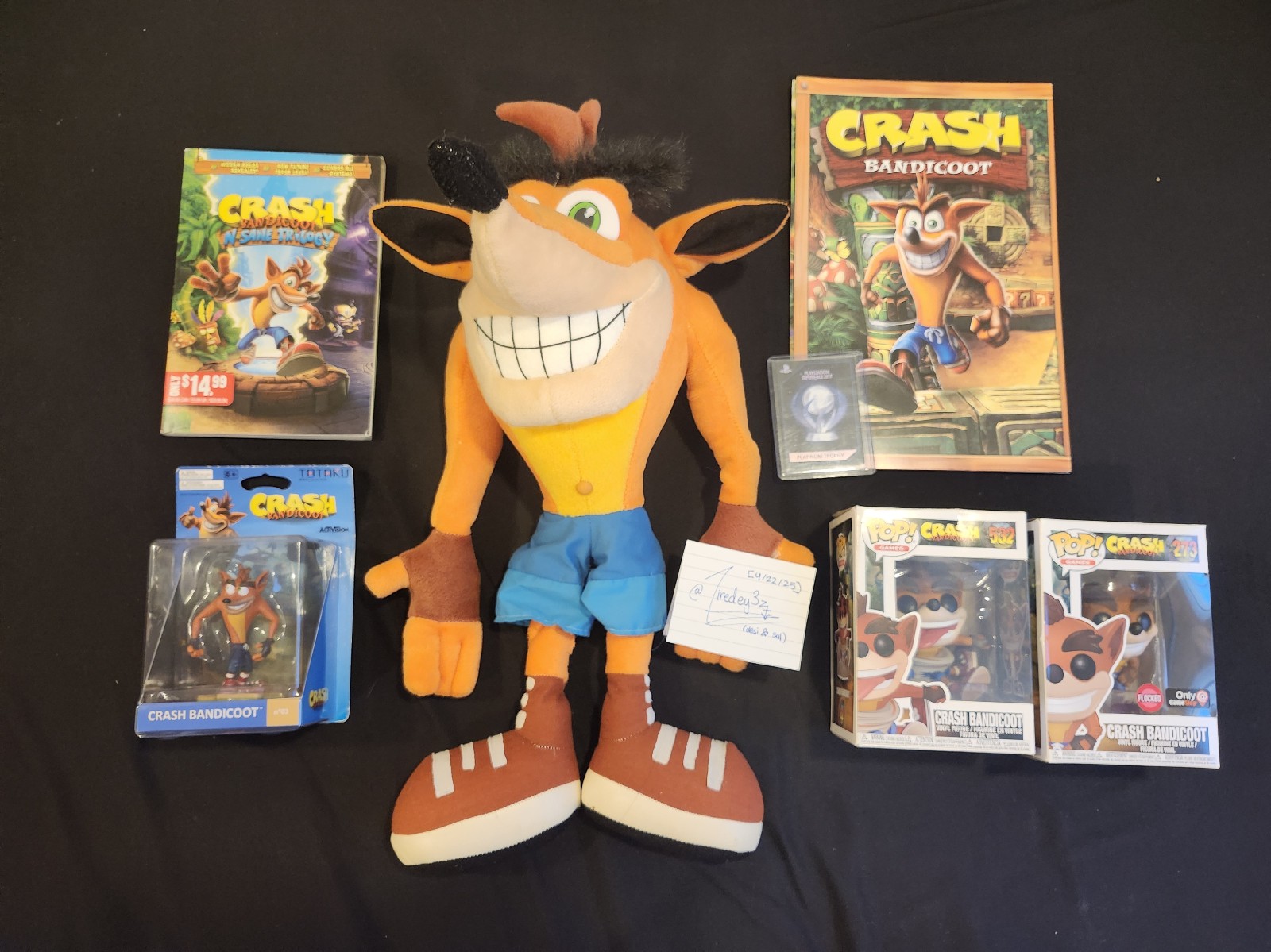 Crash Bandicoot Lot of 6 | Bundle | Plush, Figures, Book | PlayStation Card