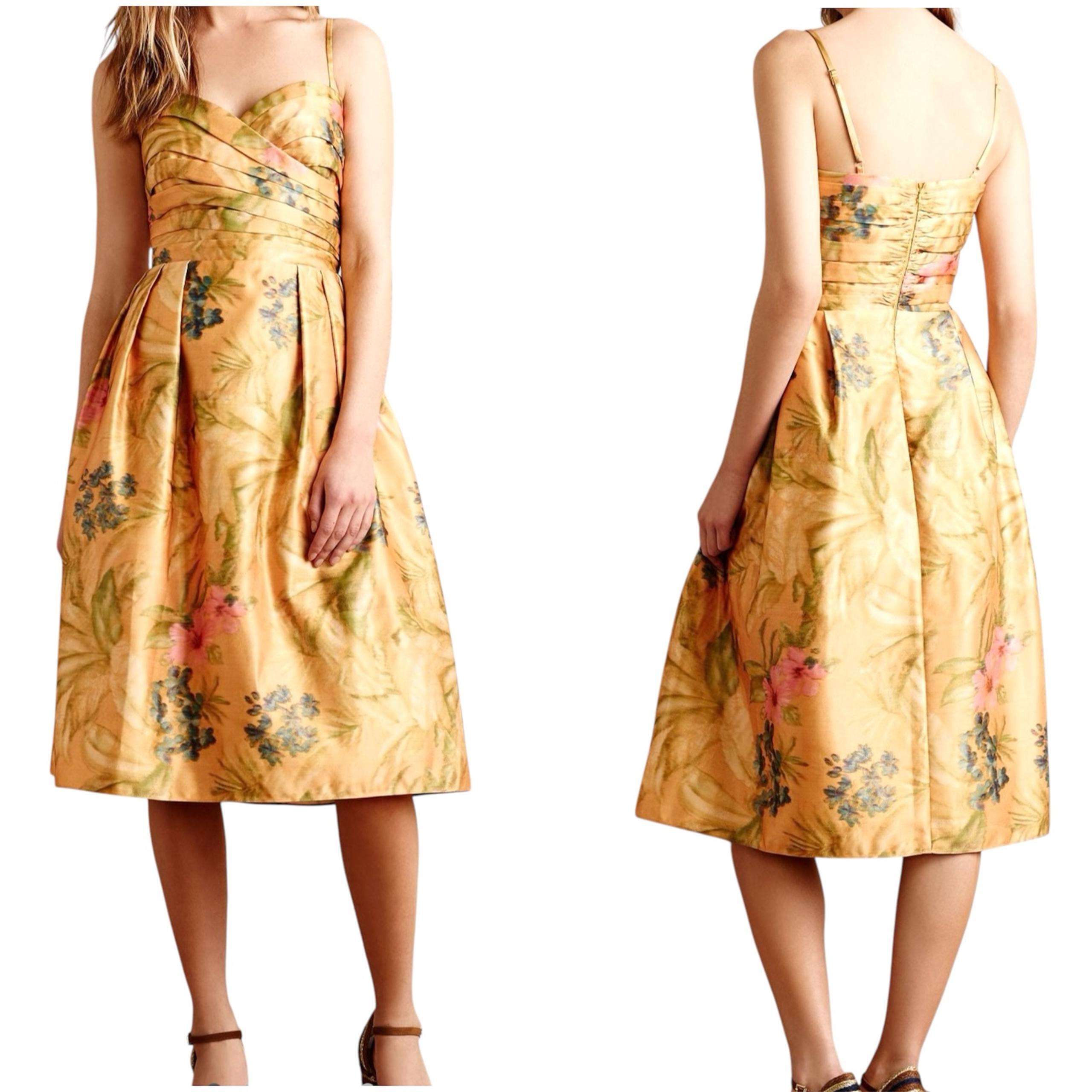 Anthropologie Botanica Dress by James Coviello Sz 2 Multi Floral Sweetheart Neck