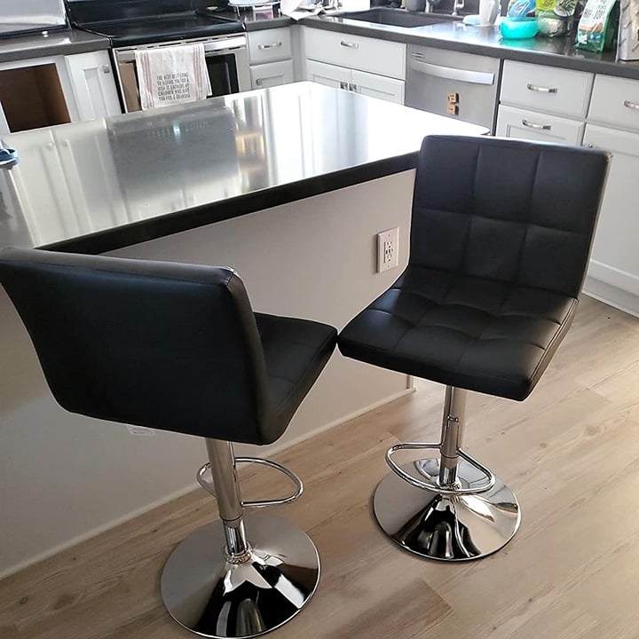 NEW Set of 2, 30In Bar Stools Adjustable Counter Height Swivel PU Leather Black