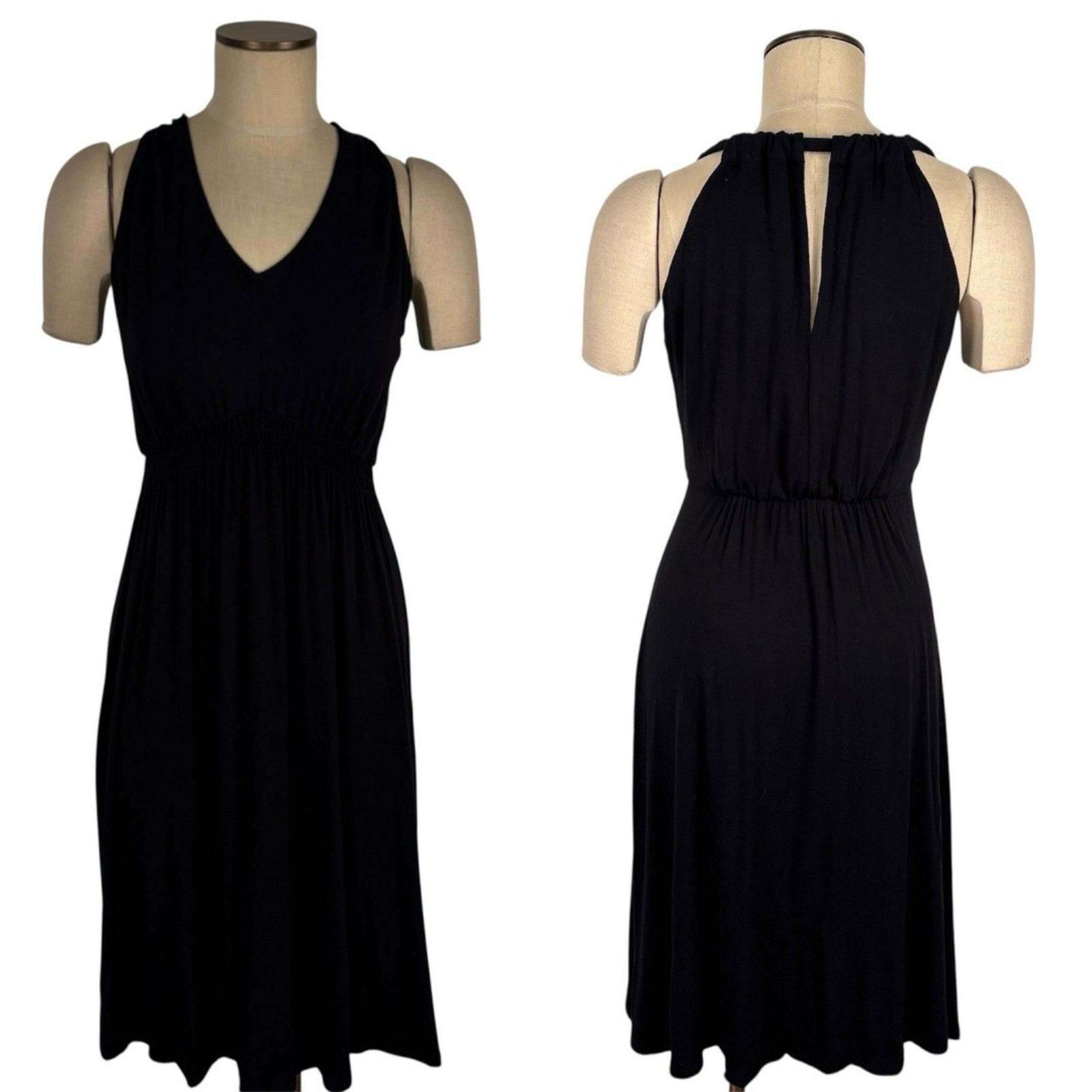 Cabi Parker Dress Empire Waist Black Midi Sleeveless Jersey Knit V-Neck Small