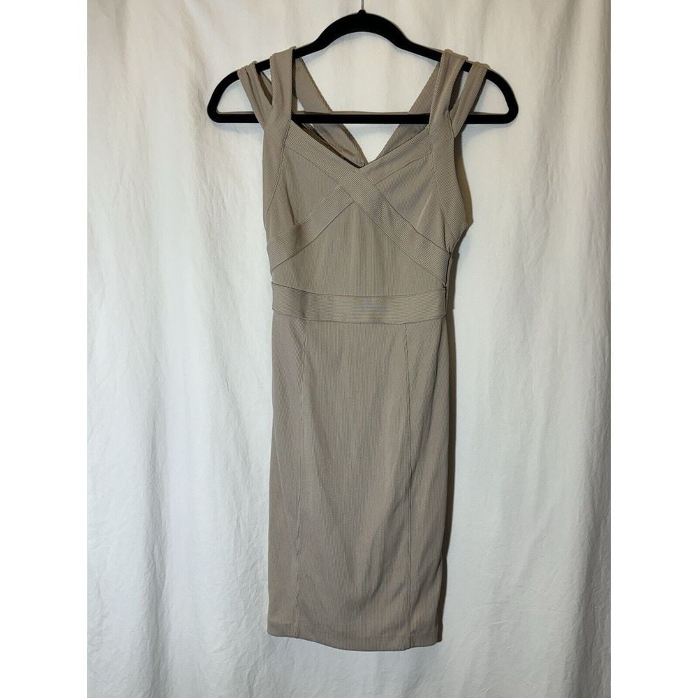 AX Armani Exchange Mini Bandage Dress Women's Medium Tan Stretch Bodycon XS AA18