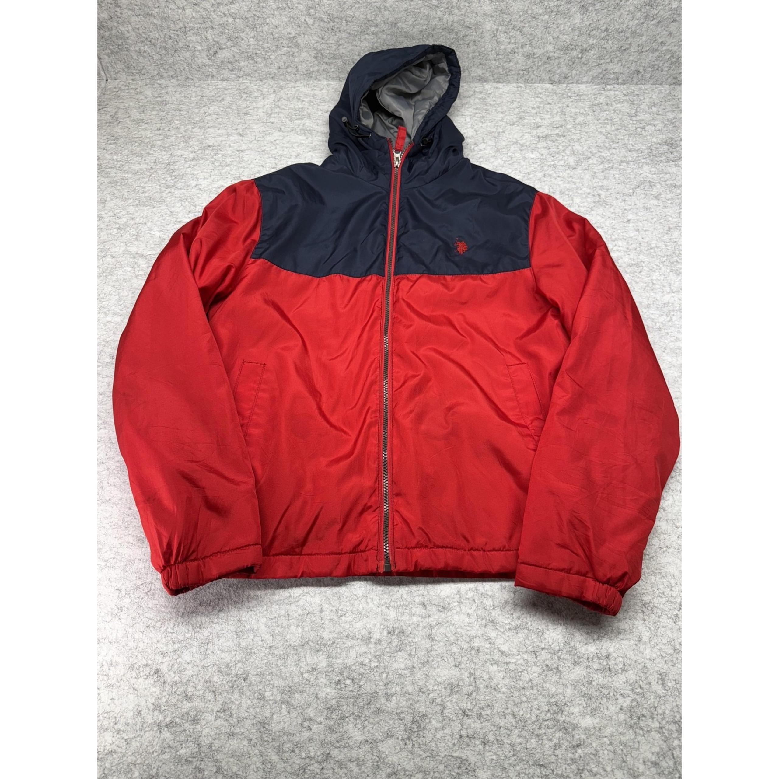 U.S. Polo Assn Jacket Mens Small Red Navy Hooded Full Zip Puffer Coat Polyester